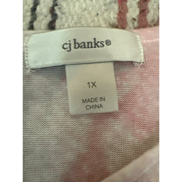 CJ Banks 1X Tunic Top Women's Red & Pink Heart Print Rhinestone Valentine's Day - Picture 2 of 6